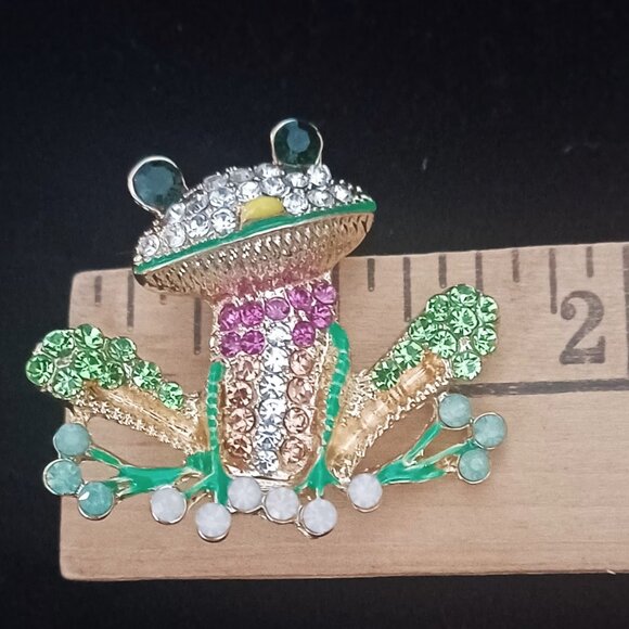 Rhinestone Frog Brooch - Picture 3 of 4